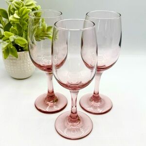 3 Libbey Premier Pink Rose Wine Teardrop Glasses. Vintage 70s